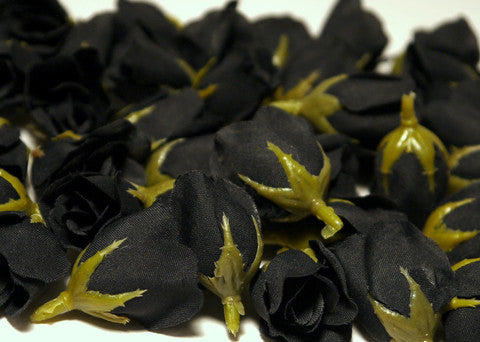 Black Poly Silk Rose Bud Heads 120pcs