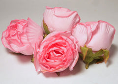 Pink Large Poly Silk Rose Bud Heads 12pcs