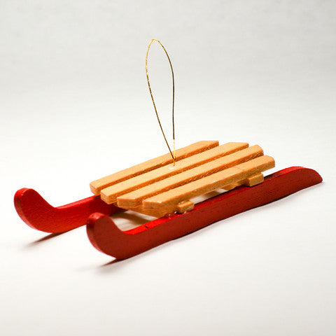 Red Wooden Sled Ornaments 4'' 3pcs