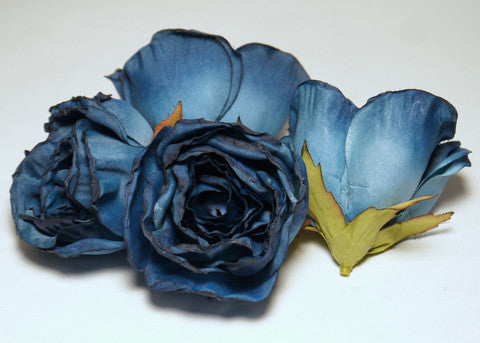 Blue Large Poly Silk Rose Bud Heads 12pcs