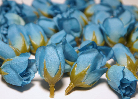Blue Poly Silk Rose Bud Heads 120pcs