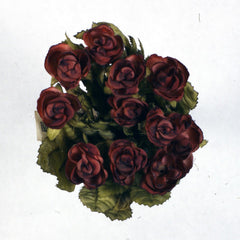 Brown mini silk rose buds, 0.5 inch on wire stems, for fall weddings, rustic crafts, and Thanksgiving decor