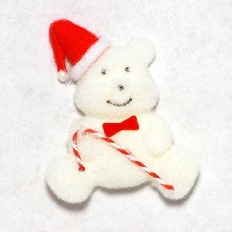 Flocked Miniature Holiday Teddy Bears Flat White 1.25'' 12pcs