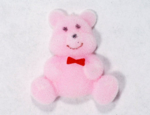 Flocked Miniature Teddy Bears Flat Pink 1.25'' 12pcs