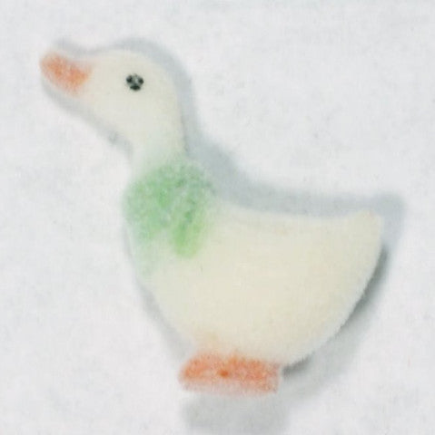 Flocked Miniature Geese Rounded White with Green Scarf 1'' 12pcs