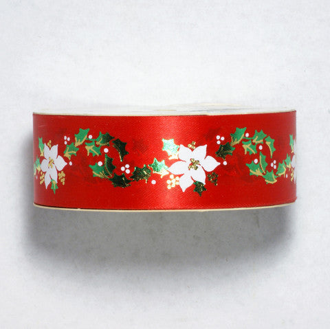 Offray Red Christmas Poinsettia Ribbon 7/16'' 25 Yards