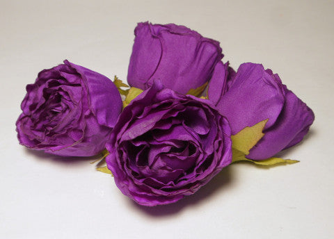 Purple Large Poly Silk Rose Bud Heads 12pcs