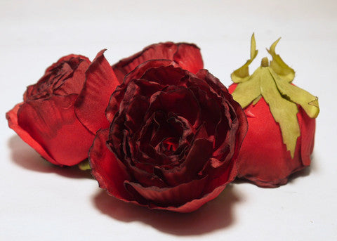 Red Large Poly Silk Rose Bud Heads 12pcs
