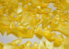 Miniature Yellow Satin Ribbon Bows with Bead 1'' 144pcs