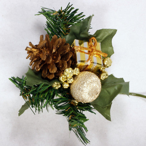 Winter Pick with Gold Pine Cone 6pcs