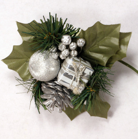 Winter Pick with Silver Pine Cone 6pcs