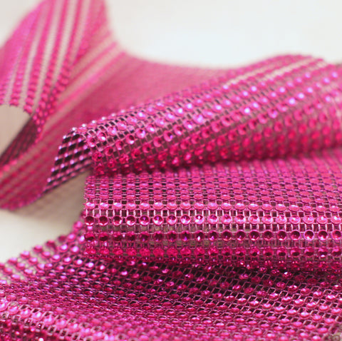 Fuchsia Diamond Rhinestone Ribbon Wrap 4.75'' 10 Yards