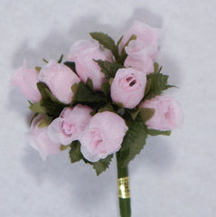 Light pink silk poly rose bouquets with wire stems, 0.75 inch buds in 144-pack, for baby girl showers and Mother's Day